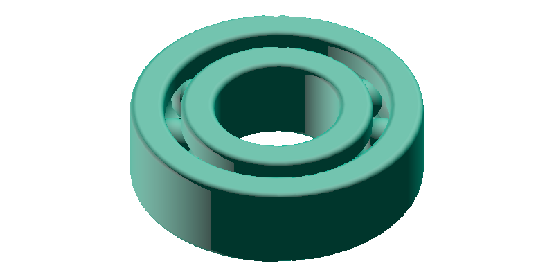 Isometric 3D view of a deep groove ball bearing 6204 (bore 20mm, outer 47mm, width 14mm)