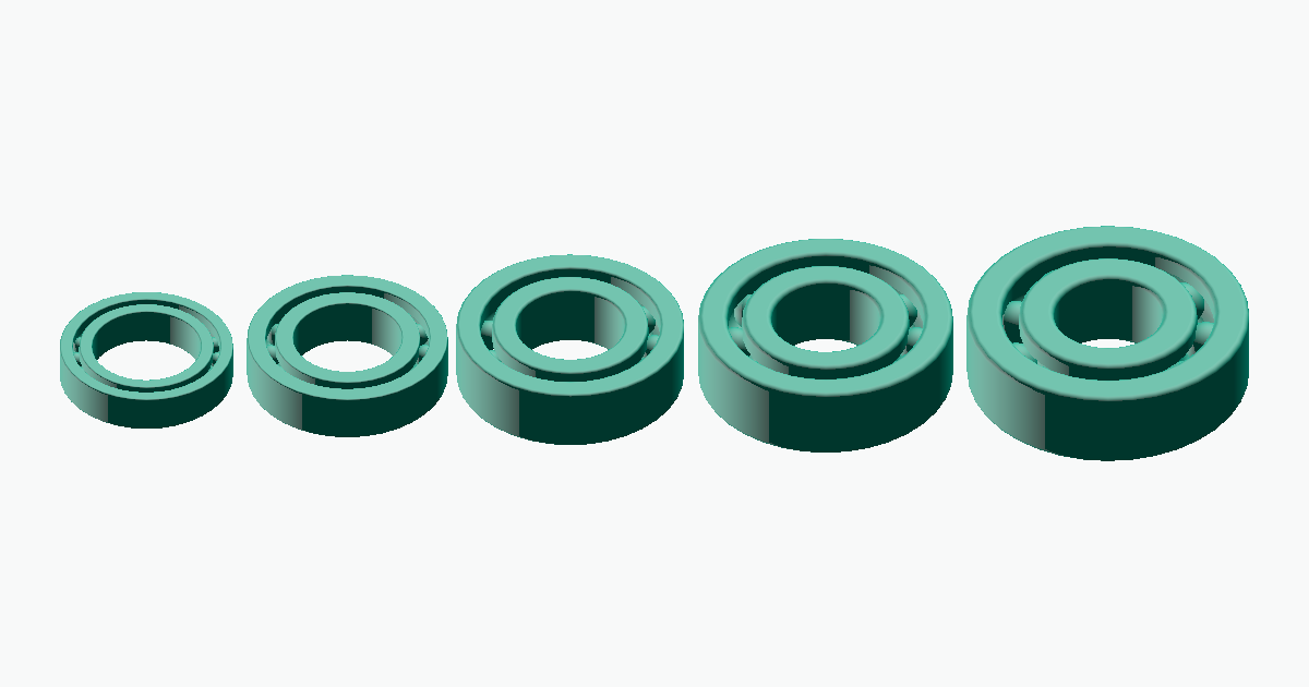 Isometric 3D view of a deep groove ball bearing 6204 (bore 20mm, outer 47mm, width 14mm)