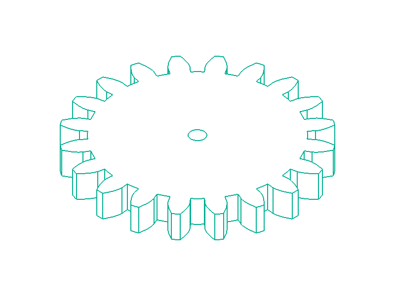 Top-down wireframe view of a spur gear with module 2 and 20 teeth