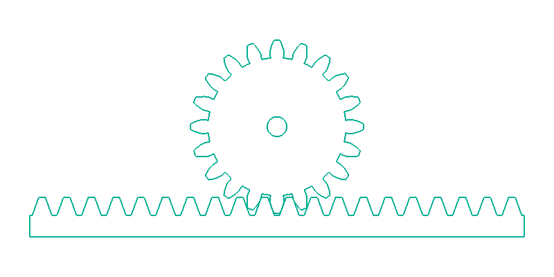 Top view layout of a 20-tooth pinion meshing with a rack