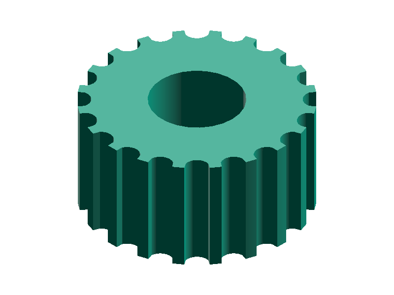 3D model of a GT2 pulley without flanges (20 teeth, 6 mm belt width, 5 mm bore)